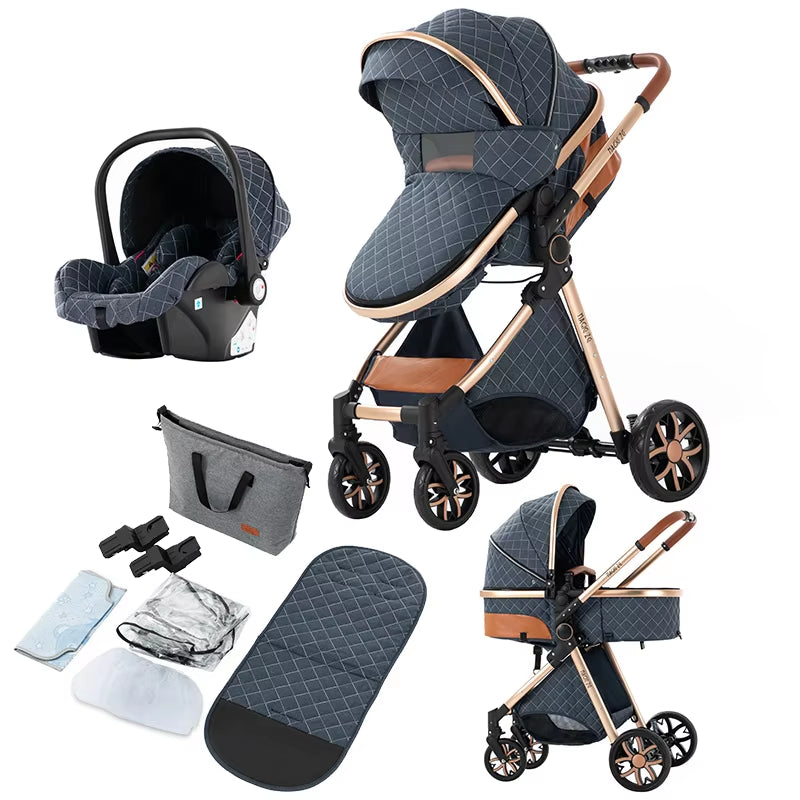 3 in 1 Baby Stroller Baby Car Baby Stroller Newborn Stroller Luxury High Landscape Safety Foldable Baby Car Travel Pram Mom Cart