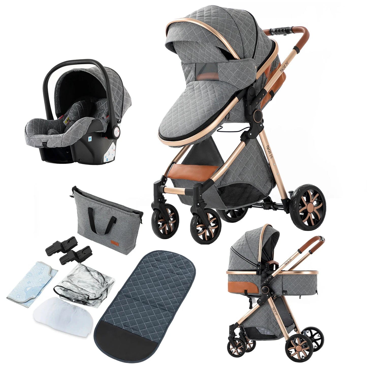 3 in 1 Baby Stroller Baby Car Baby Stroller Newborn Stroller Luxury High Landscape Safety Foldable Baby Car Travel Pram Mom Cart