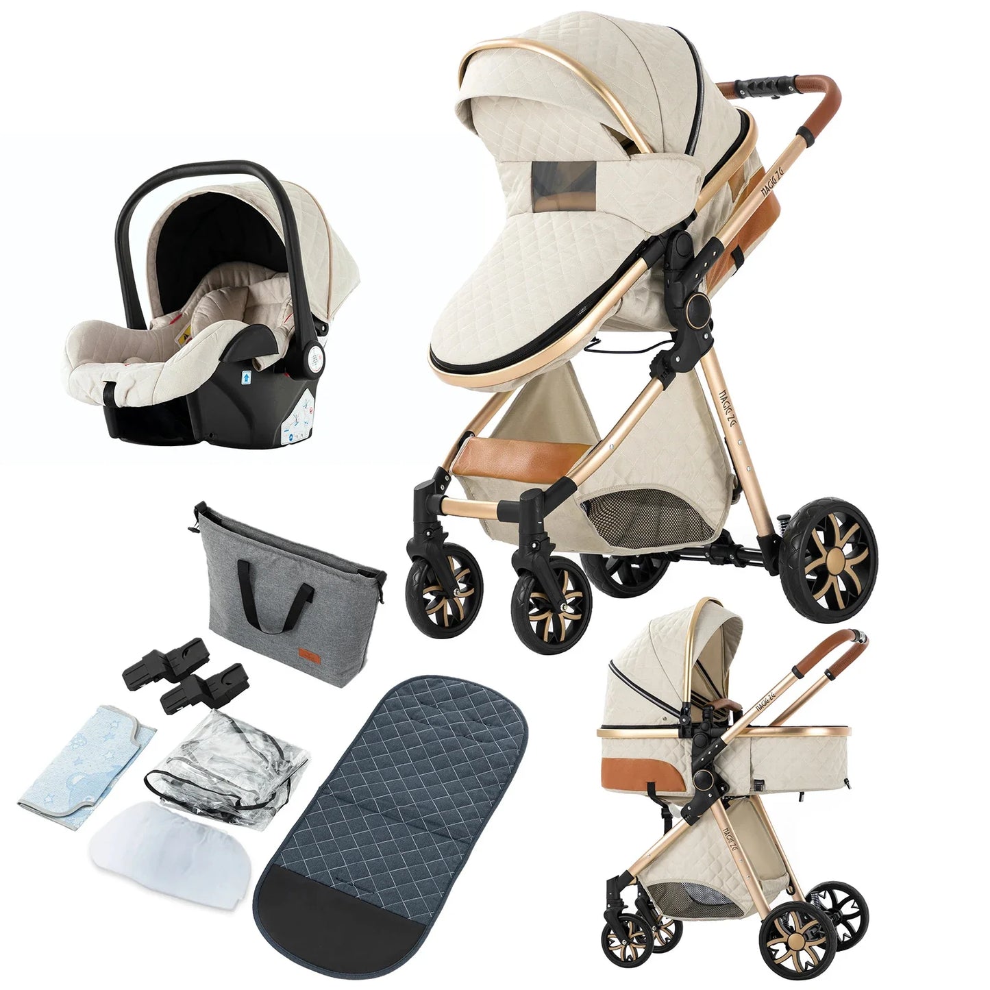 3 in 1 Baby Stroller Baby Car Baby Stroller Newborn Stroller Luxury High Landscape Safety Foldable Baby Car Travel Pram Mom Cart