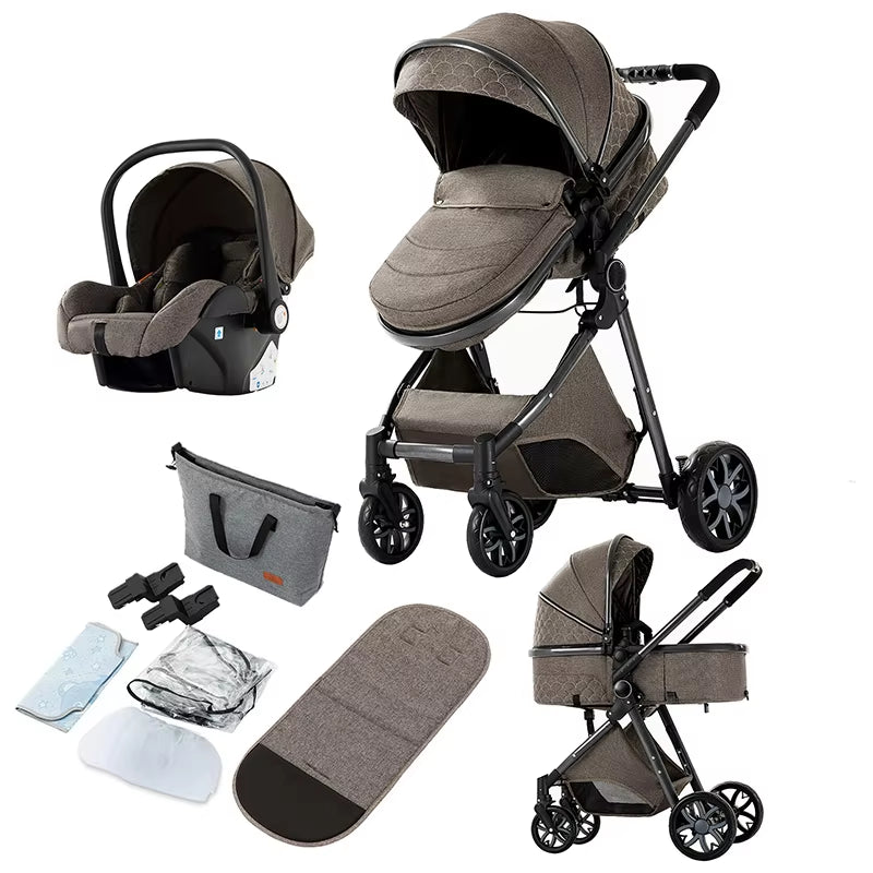 3 in 1 Baby Stroller Baby Car Baby Stroller Newborn Stroller Luxury High Landscape Safety Foldable Baby Car Travel Pram Mom Cart