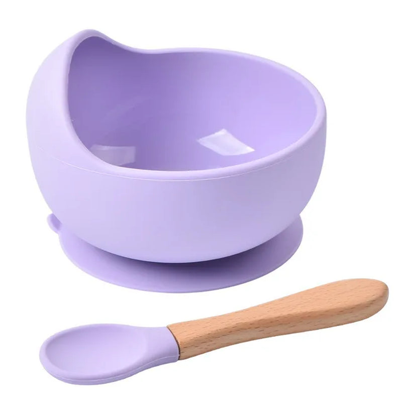 Food Grade Silicone Baby Feeding Bowl Set Solid Color Waterproof Kids Feeding Bowl with Spoon Children Tableware Dinnerware Set